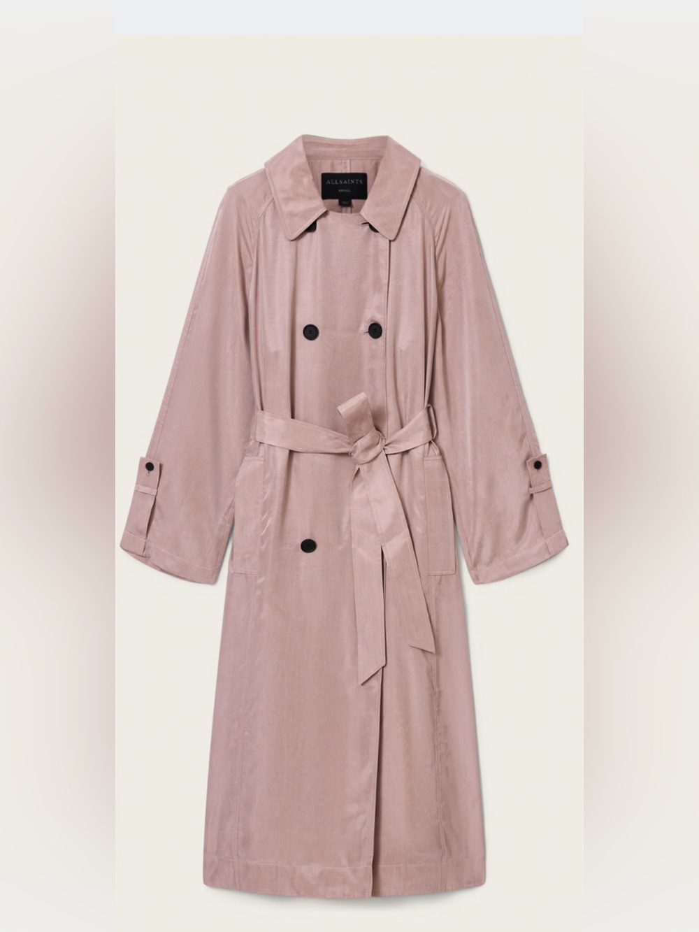 All Saints Lizie Rose Pink Double-Breasted Trench Coat Size small.